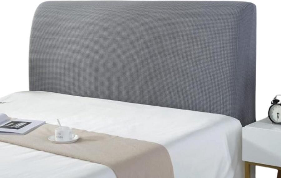 Hoofdbord elastische en wasbare hoes Hoofdbordhoes voor stretchbedden Kleine vierkante jacquard stofbeschermhoes Grijs 180 cm Voor gestoffeerde hoofdborden