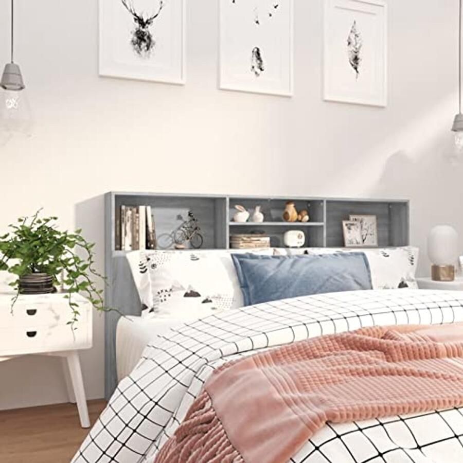 Hoofdbord met opbergruimte en vakken voor bed Sonoma-grijs 180 x 19 x 103 5 cm