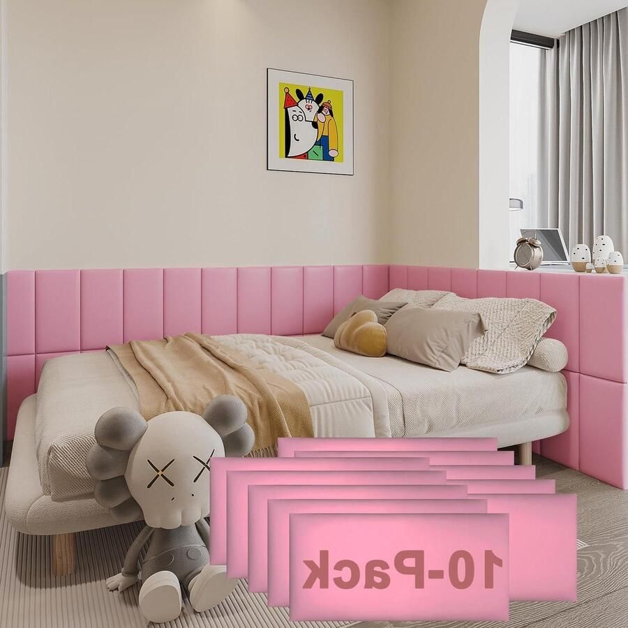 YU LI 3DH 3D antibotsingswandbekleding voor kinderen zelfklevend 10 stuks roze hoofdbord voor aan de muur zelfklevend hoofdbord - Foto 2