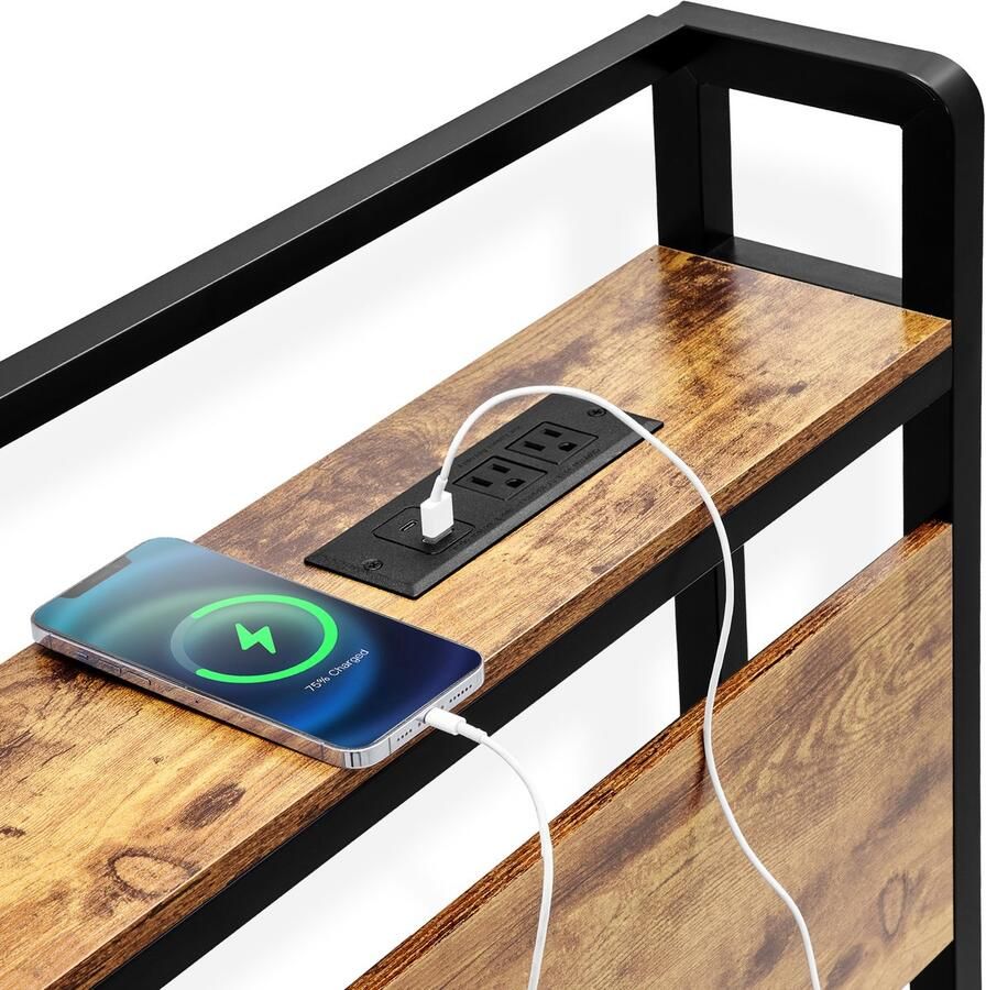 Hoofdbord Voor Kingsize Bedden In Hoogte Verstelbaar met Legplank Vrijstaand Kingsize Hoofdbord met Stopcontacten En Usb-Aansluiting voor Verschillende Bedframes In Zwart En Bruin