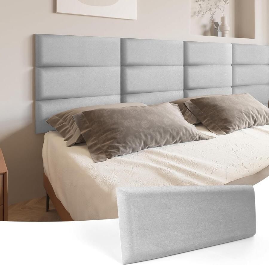 Hoofdbord zelfklevend kingsize bed Full en Queen fluweel voor slaapkamer en woonkamer 3D geluiddicht 60 x 25 cm gevoerde wandpanelen fluwelen steen wanddecoratie