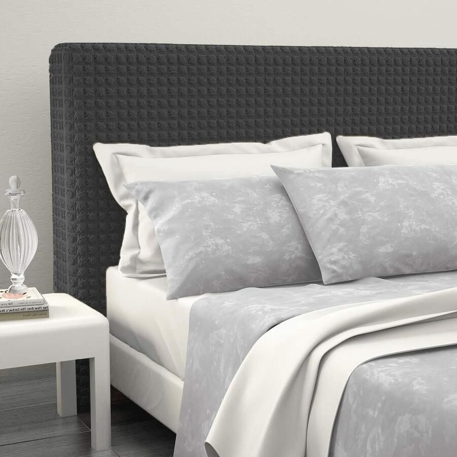 Hoofdbordbekleding voor tweepersoonsbed Donkergrijs Rekbaar en Ademend Tot 200 cm