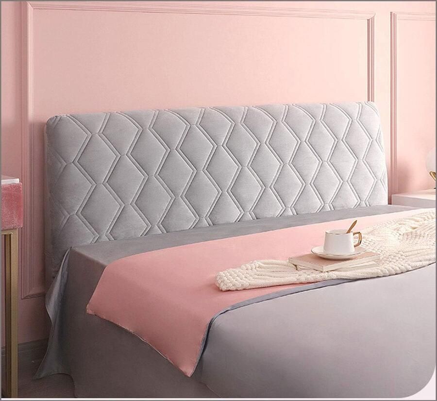 Hoofdeinde hoes voor tweepersoonsbed Premium elastische fluwelen bescherming Lichtgrijs 180 cm
