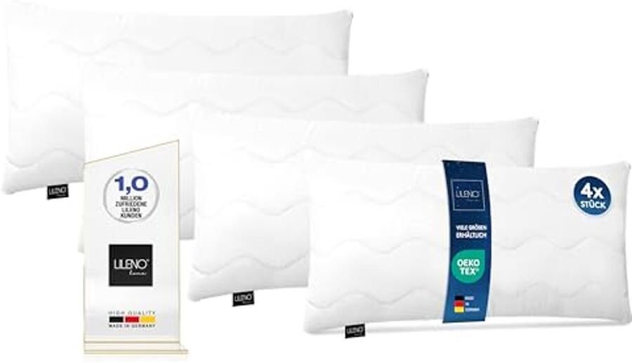 Hoofdkussen 40 x 80 cm Set van 4 Wasbaar tot 95 °C Ergonomisch en Allergievriendelijk Perfect voor Bed en Bank