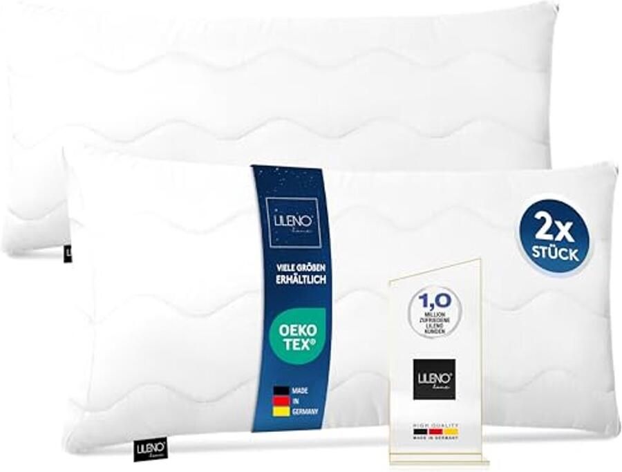 Hoofdkussen Set van 2 40 x 80 cm Medium Wasbaar tot 95°C Zacht en Comfortabel voor Bed en Bank