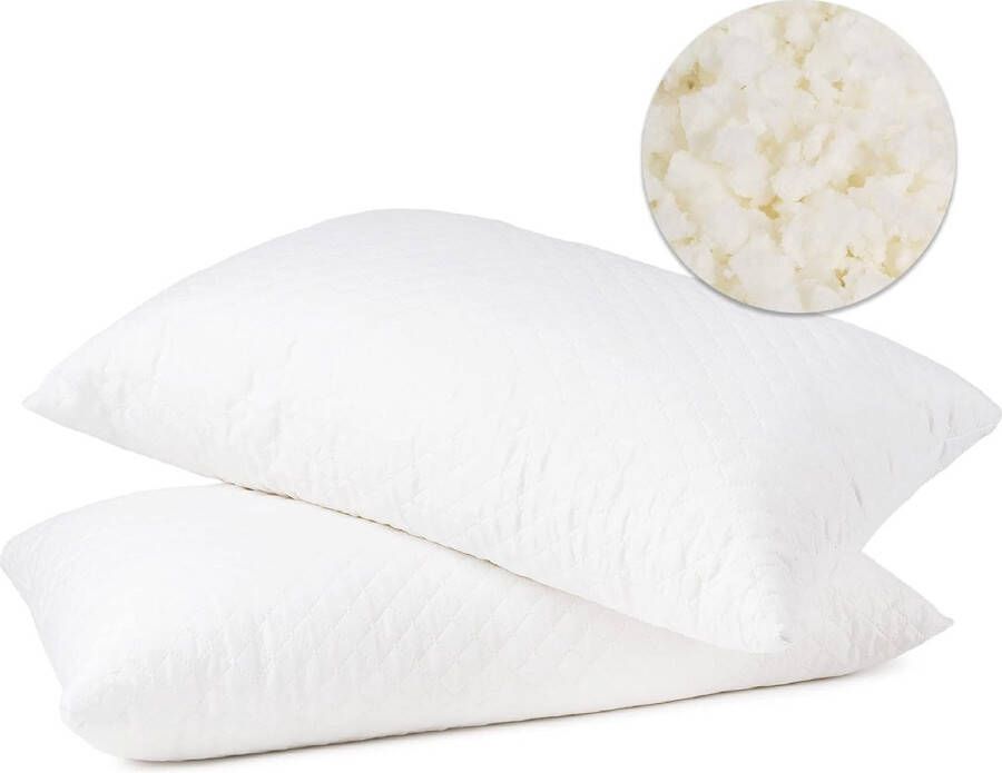 Hoofdkussen voor bed 40 x 70 cm kussen met traagschuimvlokken set van 2 nekkussen ergonomisch hypoallergeen anti-mijt met kussensloop polyester kussens om te slapen voor huis hotel