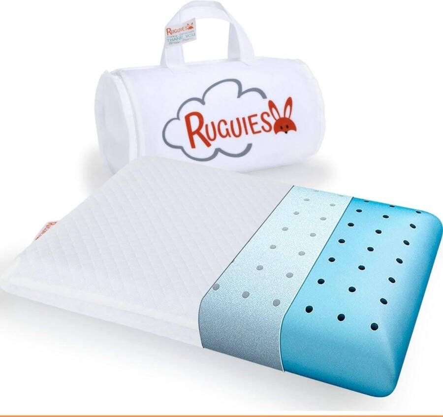 Hoofdkussen voor kinderen. Visco-elastisch kussen voor kinderbed en kinderbedje. Ademend en ventilerend met hoes en zonder ritssluiting