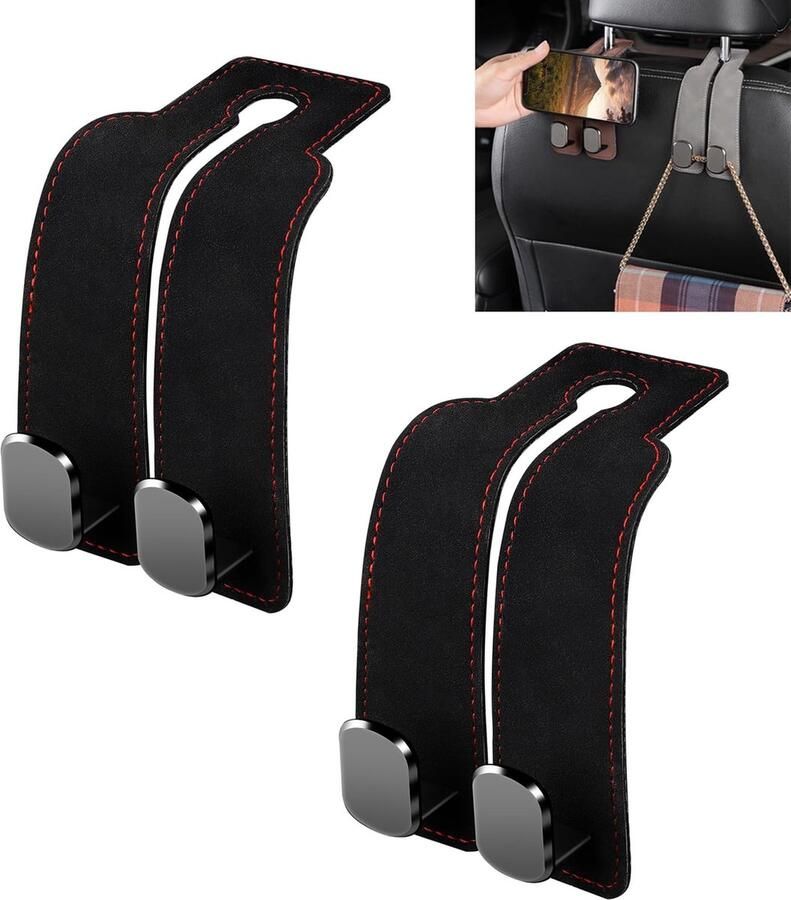 Hoofdsteun Haakjes Auto Organizer Haken Autostoel Hangers Haak Tashanger Leer Autostoel Haak Auto Kapstok Tassenhaak Tashaak Tassenhouder Tassenhanger Autostoel Telefoonhouder Opberghaak Zwart Universeel 2 Stuks