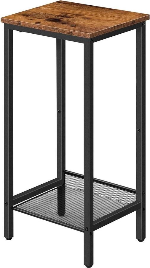 Hoog verstelbaar netvak telefoontafel bijzettafel smal nachtkastje industrieel design donkerbruin 38 x 28 x 735 cm kantoor hal woonkamer EBF03DH01