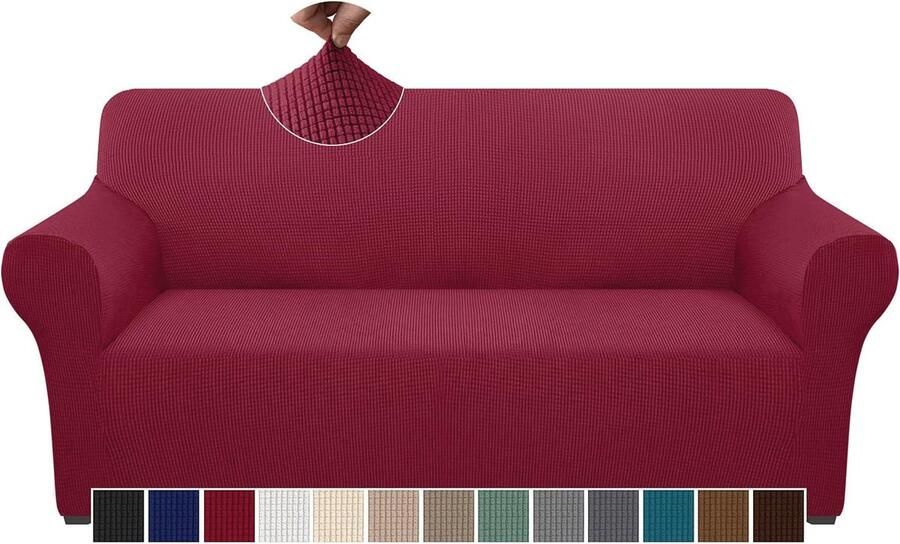 Hoog Rekbare 3-Zits Bankhoes Wasbare en Slipbestendige Meubelbeschermer voor Honden Wijnrood