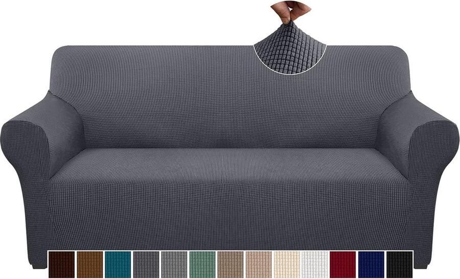 Hoog rekbare geruite bankhoes voor 3-zits bank wasbare bankhoes voor honden slipbestendige meubelbeschermer grijs