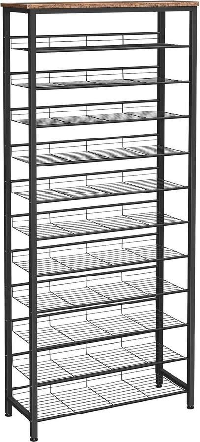 Schoenenrek Hoog Schoenenopbergorganizer met Grote Capaciteit 12 Niveaus voor 44-55 Paar Schoenen 75 x 28 5 x 194 5 cm Verstelbare Metalen Planken Schoenenopbergunit **Stijlvol Hoog Schoenenrek Grote Capaciteit Schoenenopbergorganizer 12-Laags