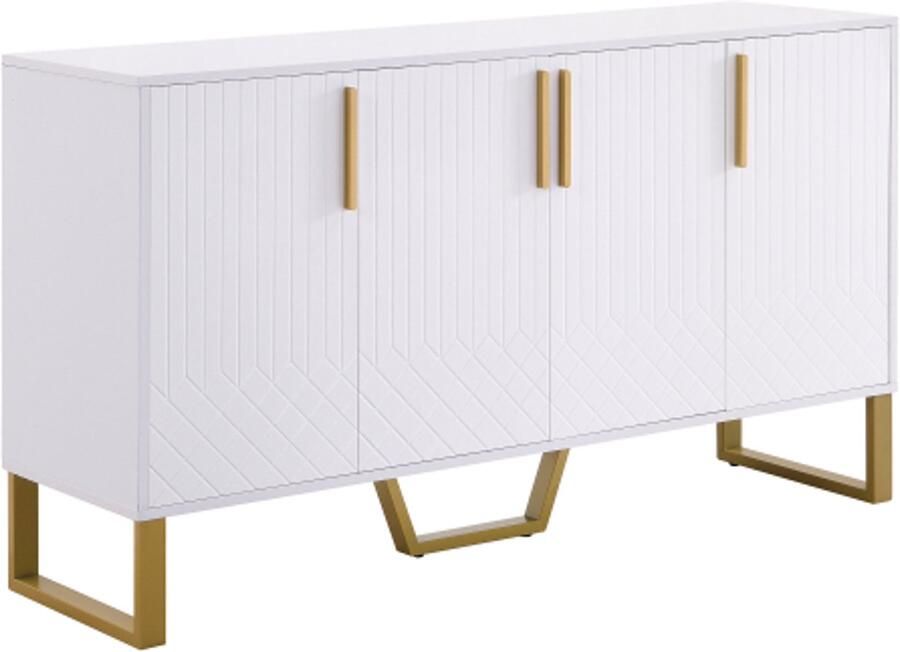 GOTAGEE Hoogglans dressoir 4 deuren metalen handgrepen en poten geometrisch design in wit 140L*40B*80H