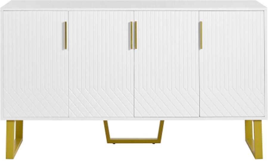 Hoogglans dressoir 4 deuren metalen handgrepen en poten geometrisch design in wit 140L*40B*80H