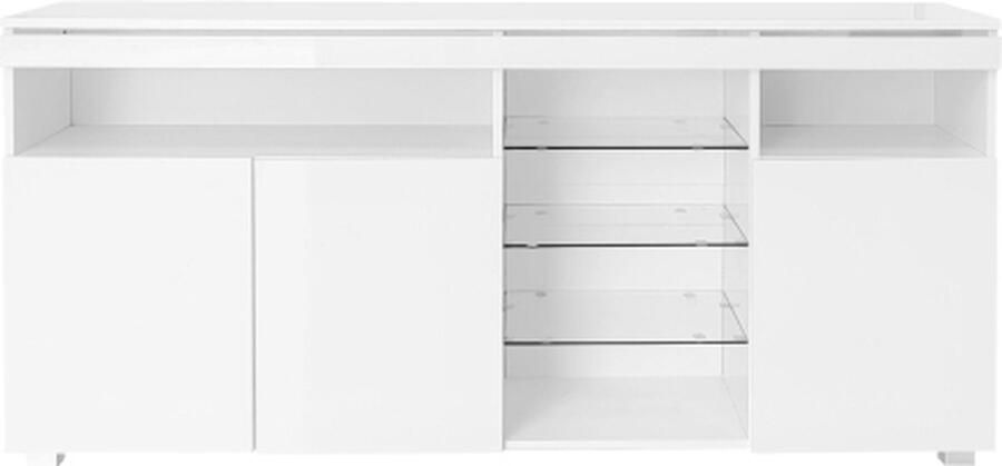 Zonder merk Gotagee Hoogglans dressoir met glazen planken Opbergruimte Deuren Woonkamer Kast met glazen planken en lichtbalk Garderobekast