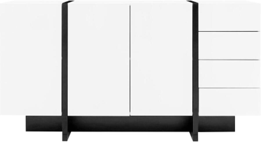 GOTAGEE Hoogglans dressoir modern en eenvoudig dressoir met 2 deuren en 4 laden wit voor woonkamer of eetkamer