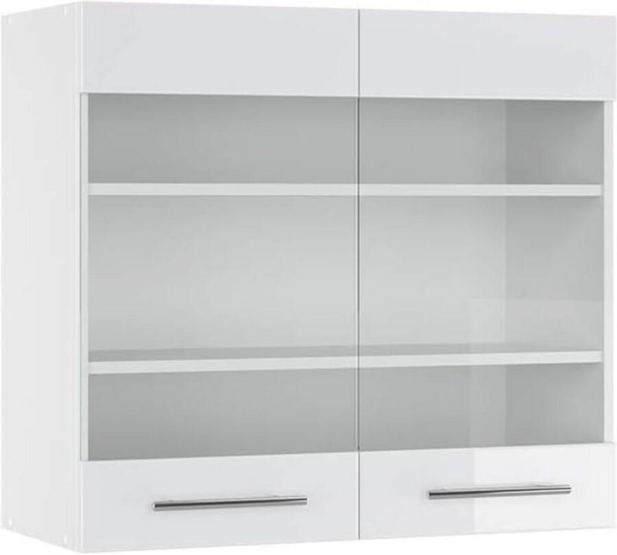 Hoogglans Keukenkast met Glazen Front 80 cm Hangkast en Onderkast