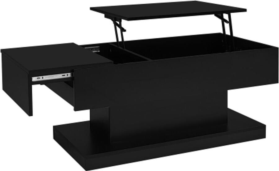 GOTAGEE Hoogglans opklapbare theetafel LED salontafel 100x50x45 cm met LED verlichting – semi-opklapbaar tafelblad en zijwaarts verschuifbaar design hydraulische lift en opbergruimte