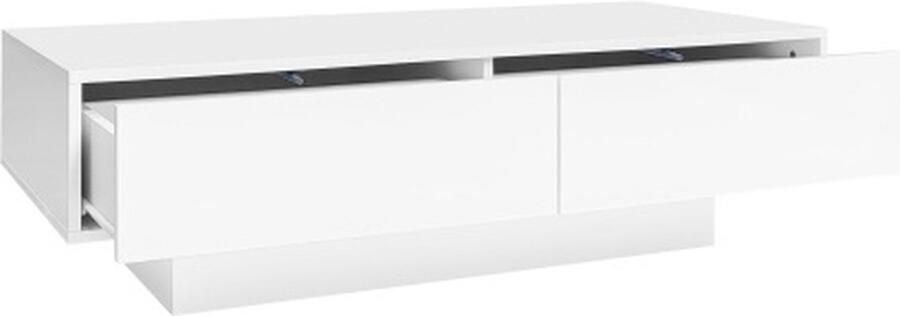 GOTAGEE Hoogglans Salontafel in Wit 115 x 55 x 34 cm met 2 Lade LED-Verlichting en 30 kg Draagvermogen Woonkamertafel