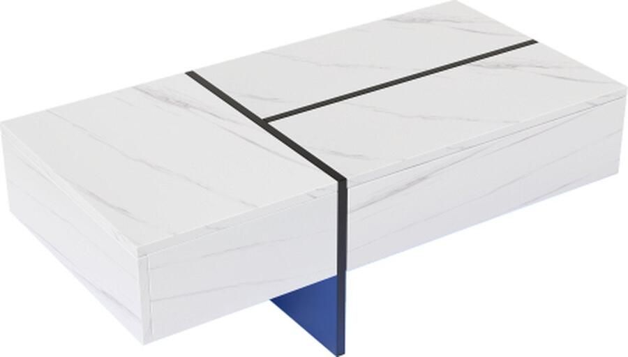 Zonder merk Gotagee Hoogglans Salontafel Structuur Van Witte Marmerimitatie En Kleurpassende Tafel In Zwart Woonkamermeubel 100x50x34 5cm Met App-Gestuurd LED Verlichtingssysteem