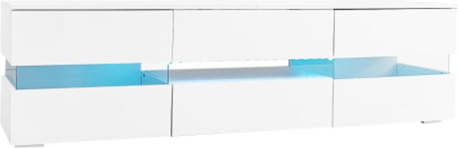 GOTAGEE TV-meubel in hoogglans wit 160 x 39 x 45 cm met ledverlichting 2 deuren 1 lade open vak geschikt voor 70 inch tv's met inzetstuk van acrylglas en push-open-opening tv-standaard in hoogglans - Foto 2