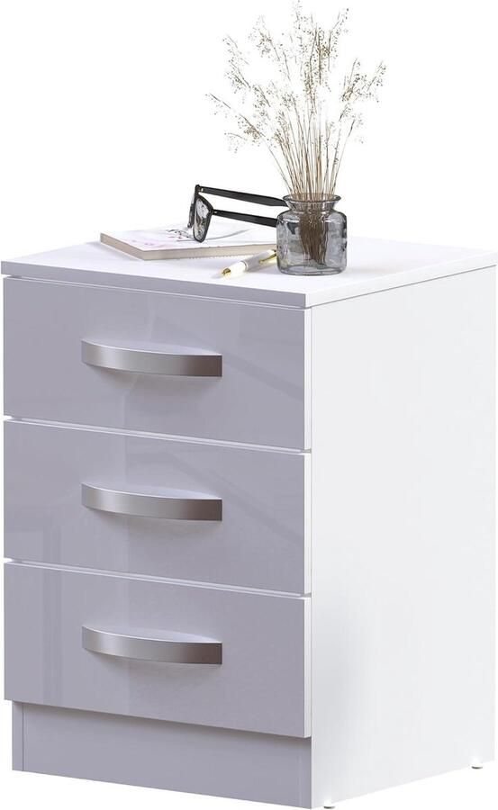 Hoogglans wit nachtkastje met 3 laden 56 x 40 x 36 cm