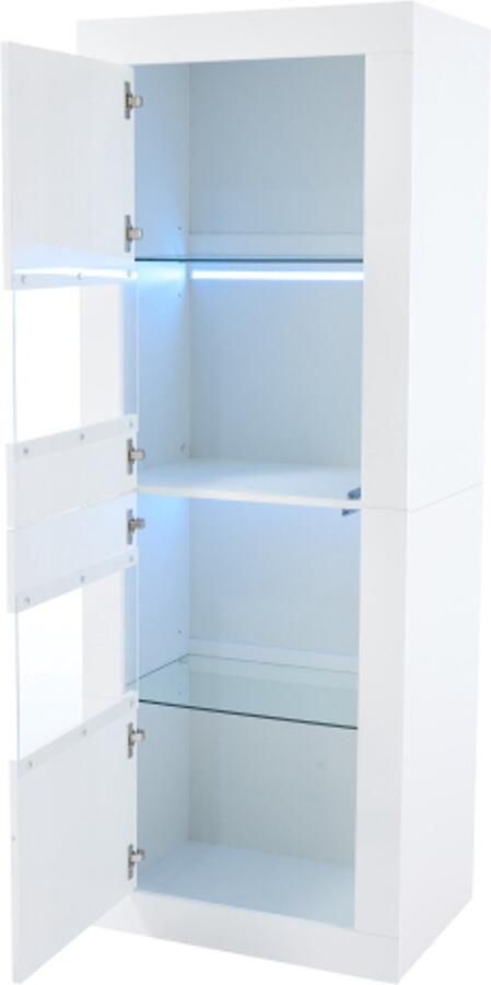 Hoogglans witte vitrinekast met LED-verlichting 1 glazen plank 61*42*162 cm vitrinekast vrijstaande vitrinekast hoge kast opbergkast
