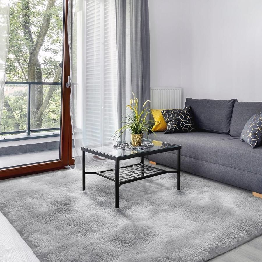 Hoogpolig Antislip Vloerkleed Wasbaar en Pluche Tapijt voor Woonkamer Slaapkamer of Kinderkamer 140x200 cm Lichtgrijs