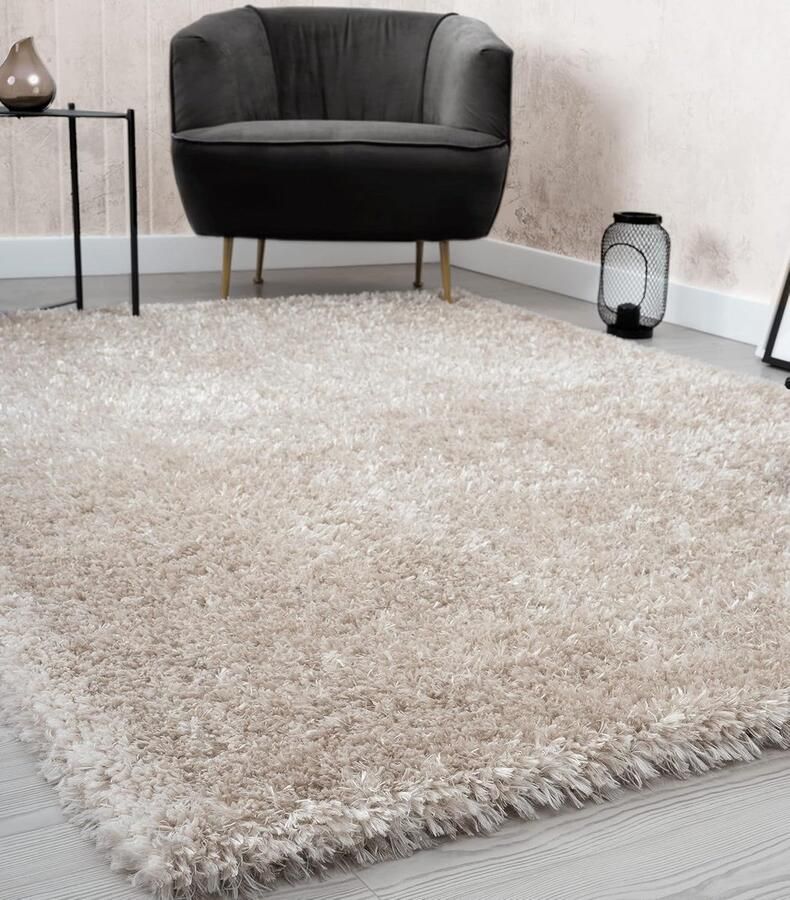 Hoogpolig Beige Vloerkleed 160x230 cm voor Woonkamer en Slaapkamer