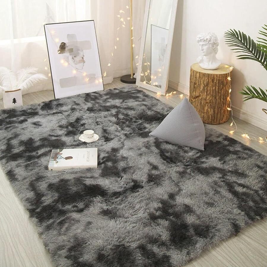 Famanu Tapijt 120x160 Donkergrijs Modern Pluizig Zacht Tapijt Woonkamer Kinderkamer Decoratie Slaapkamer Hal Loper Buitentapijt Hoogpolig Bontkleed Namaakbont Shaggy Eeffen Bedkleed - Foto 2