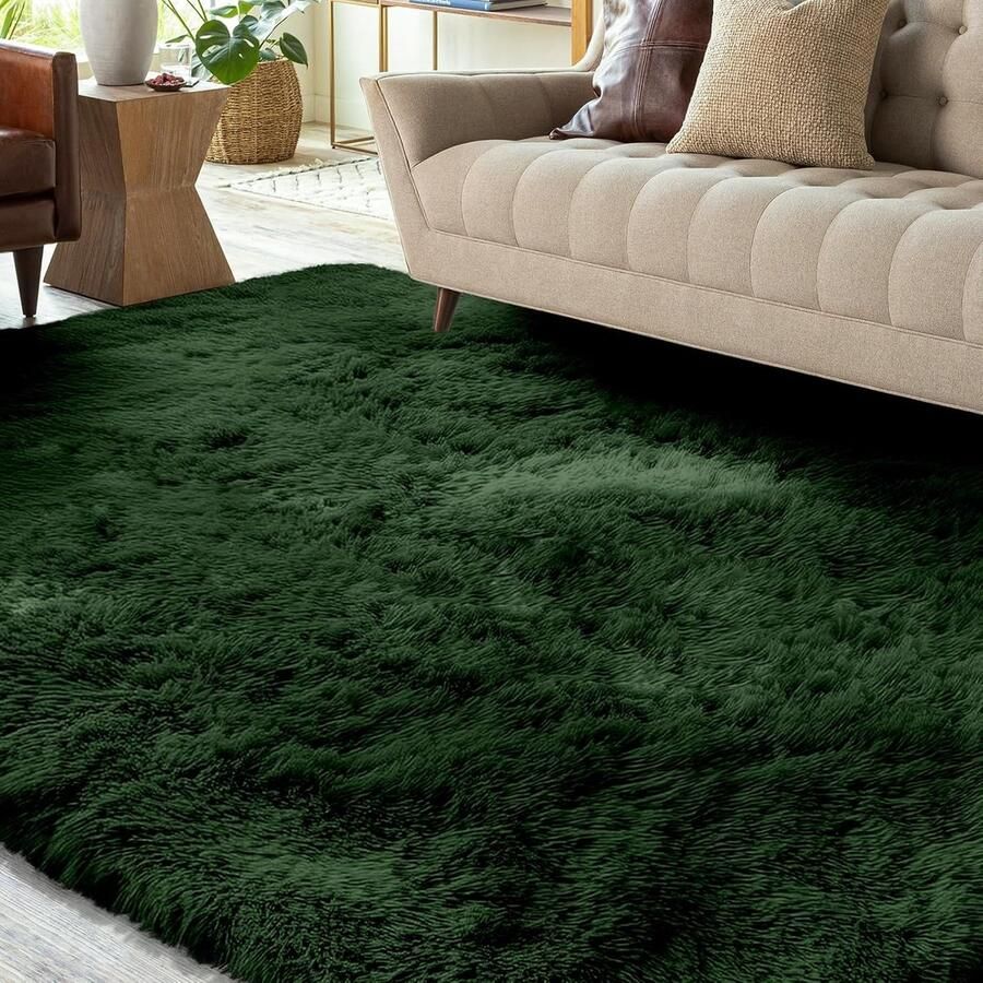 Hoogpolig donkergroen wasbaar tapijt 160x230 cm Antislip en zacht design voor woonkamer slaapkamer en kinderkamer