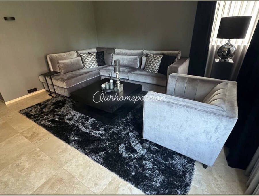 Hoogpolig eric kuster style vloerkleed black silver