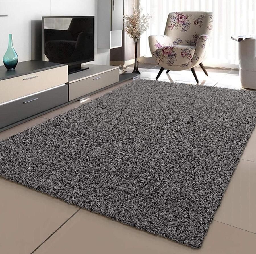 Hoogpolig tapijt woonkamer grijs modern design afmetingen 160 x 230 cm