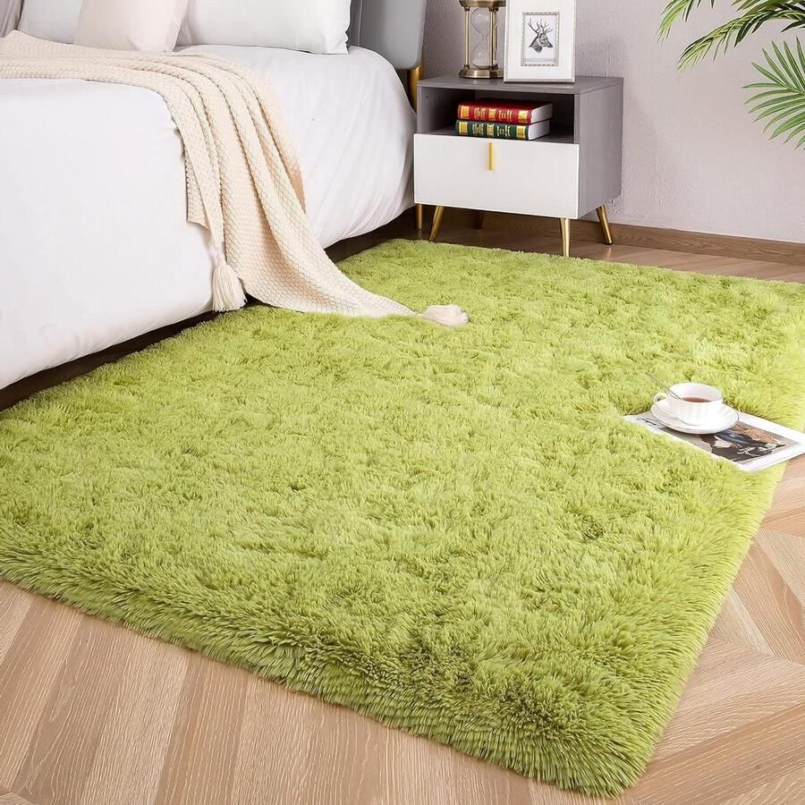 Hoogpolig groen tapijt Super zacht shaggy wollig vloerkleed 80 x 150 cm