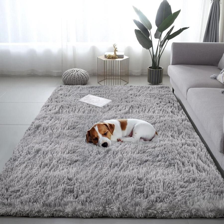 Hoogpolig tapijt shaggy loper modern pluizig zacht groot voor woonkamer decoratie slaapkamer kinderkamer grijs 80 x 150 cm