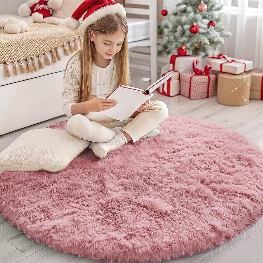 Homaxy Hoogpolig Fluffy Vloerkleed Antislip Onderkant Wasbaar Groot Vloerkleed voor Meisjes voor Woonkamer Kinderkamer Slaapkamer 200 cm Rond Roze - Foto 2