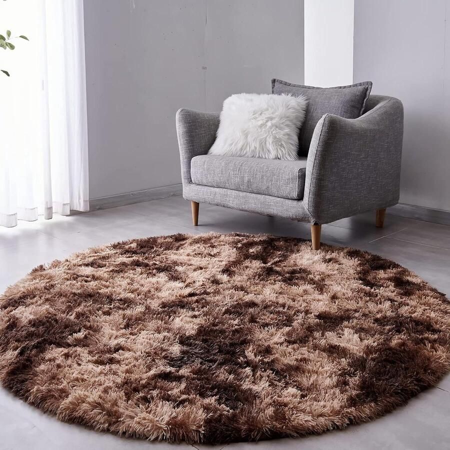 Hoogpolig Vloerkleed Rond Tapijt voor Woonkamer en Slaapkamer Ø 150 cm Bruin vloerkleed