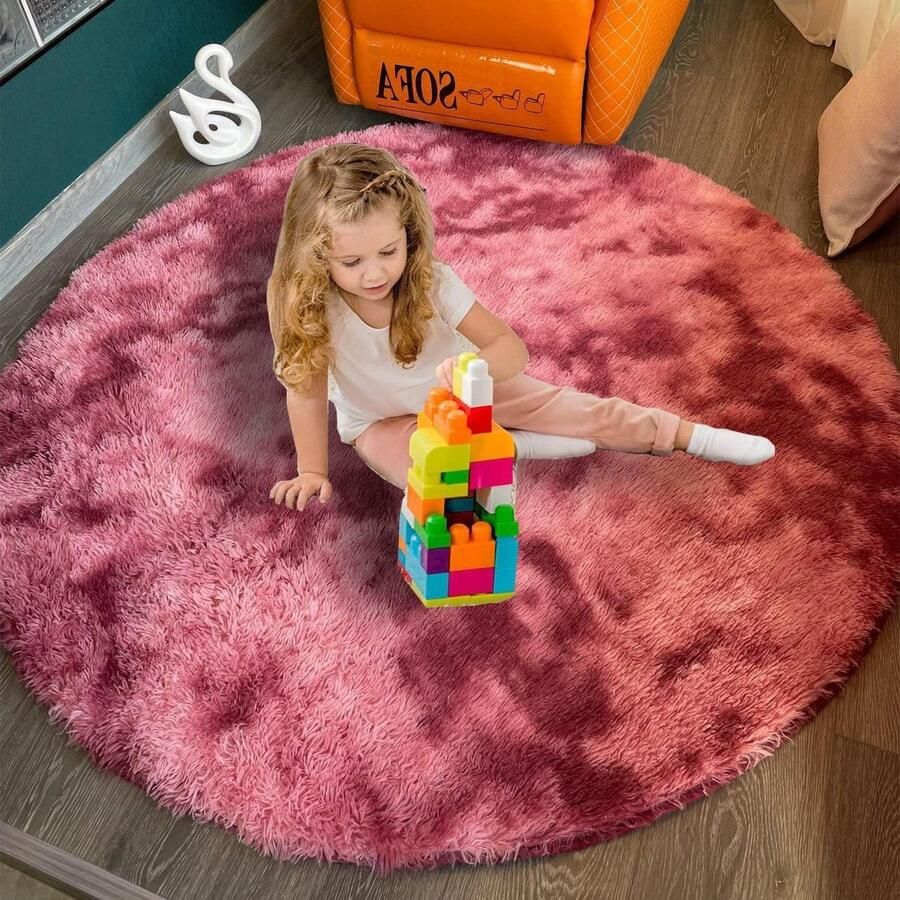 Hoogpolig rond tapijt voor kinderkamer hoogpolig en onderhoudsvriendelijk wollig kindertapijt
