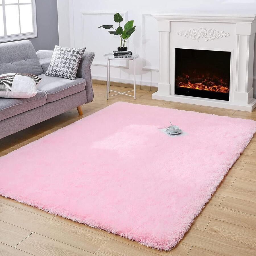 Roze super zacht hoogpolig tapijt woonkamer slaapkamer 160 x 230 cm