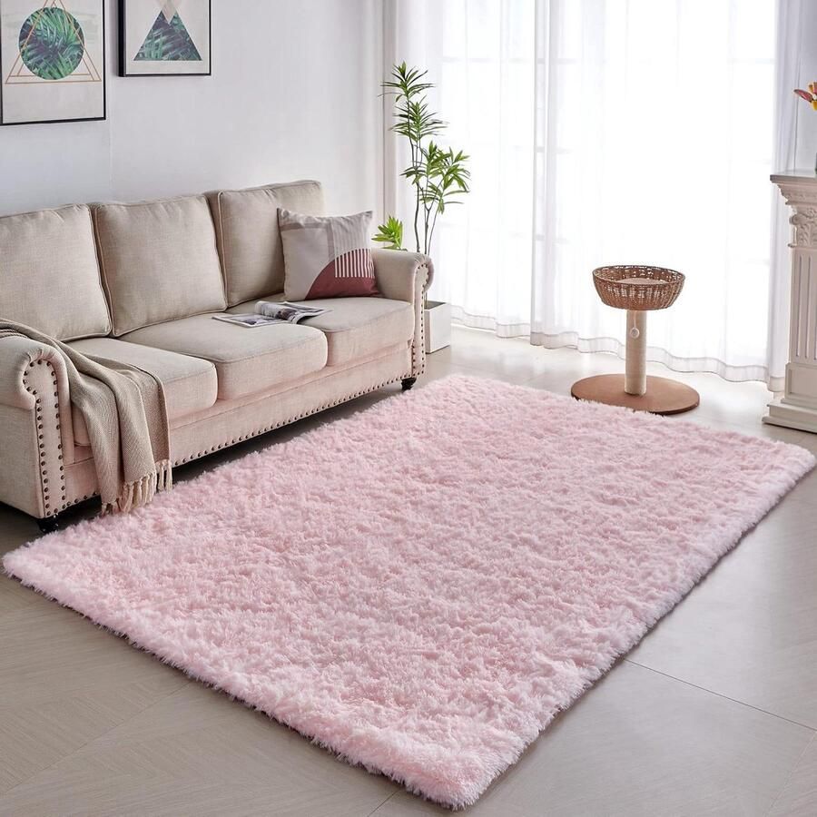 Hoogpolig woonkamertapijt modern en zacht 1 stuk roze 80 x 150 cm