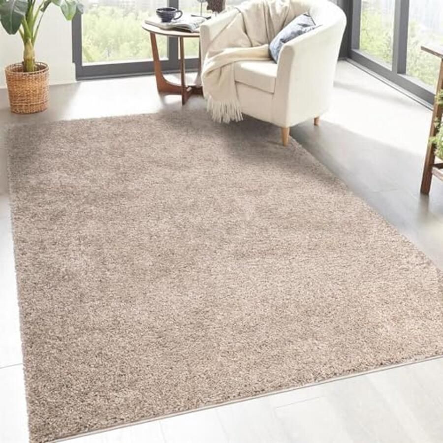 Hoogpolig shaggy tapijt 160x230 cm zand-beige modern en comfortabel voor woonkamer en slaapkamer
