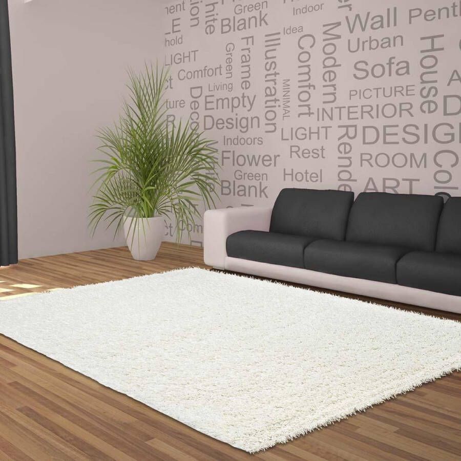 Hoogpolig shaggy vloerkleed 200x290cm creme 5 cm poolhoogte