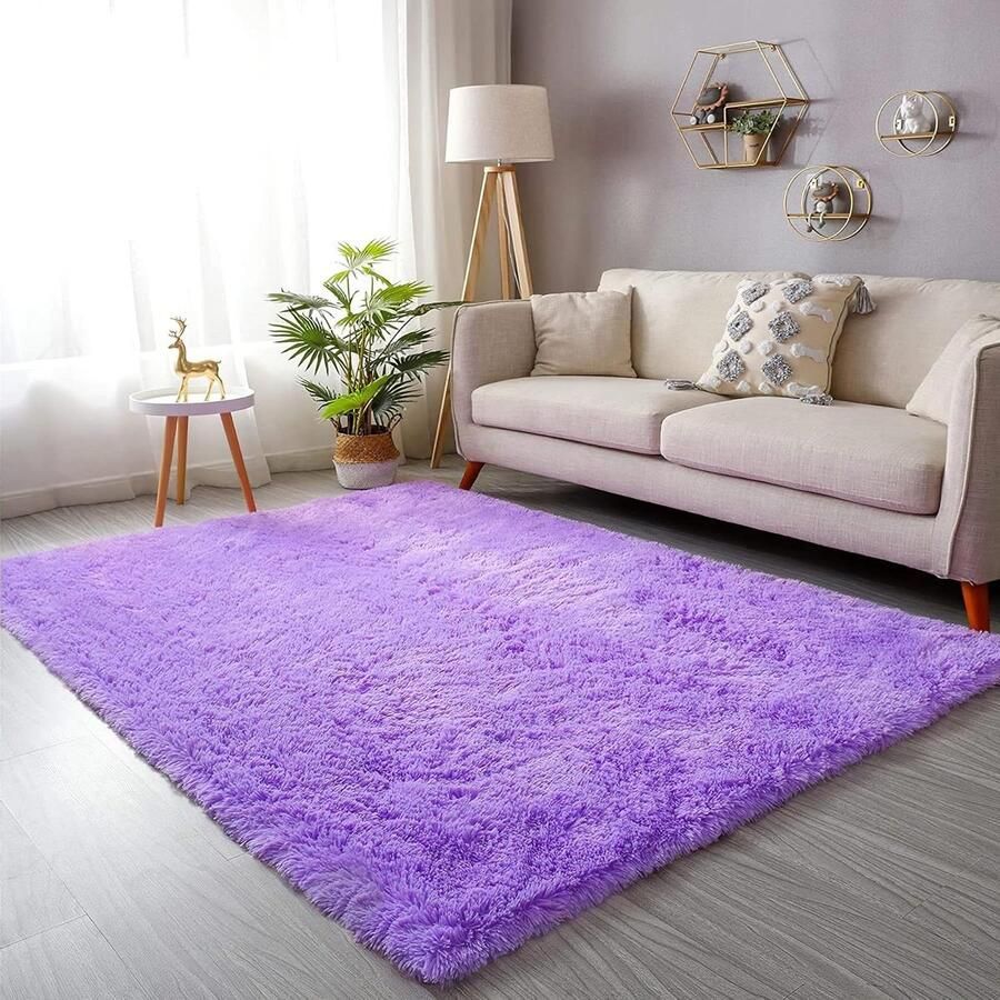 Hoogpolig super zacht langharig wollig tapijt comfortabel vloerkleed voor woonkamer en slaapkamer paars 120 x 160 cm