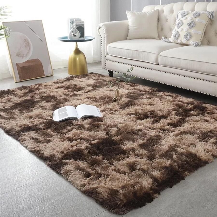 Hoogpolig tapijt antislip Vloerkleed wollig en shaggy zachte slaapkamertapijt voor woonkamer of slaapkamer bruin 160cm x 230cm