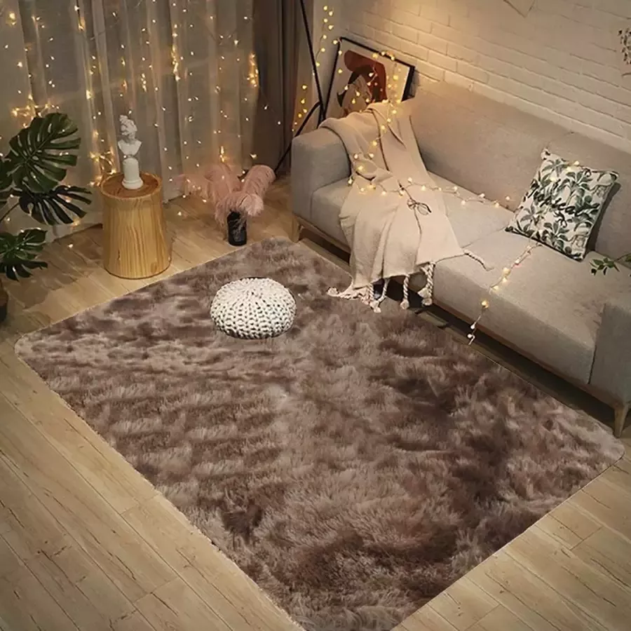 Hoogpolig tapijt antislip Vloerkleed wollig en shaggy zachte slaapkamertapijt voor woonkamer of slaapkamer bruin- 120cm x 200cm