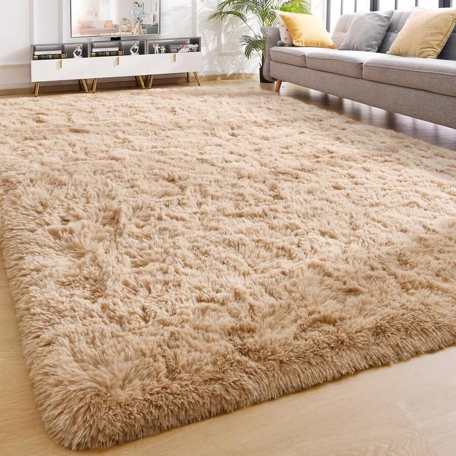 Hoogpolig tapijt beige tapijt woonkamer 120 x 160 cm wasbaar antislip extra groot tapijt slaapkamer pluizige moderne tapijten mat tapijten voor slaapkamer en kinderkamer