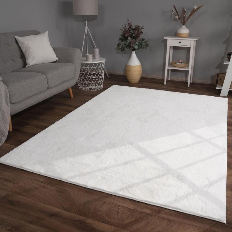 Hoogpolig Tapijt Effen Wit 200x280 cm Gezellige Fluffy Vloerkleed voor Woonkamer