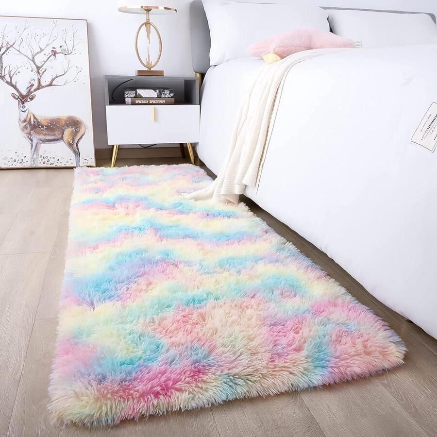Hoogpolig tapijt superzacht shaggy pluizig regenboog 80 x 150 cm