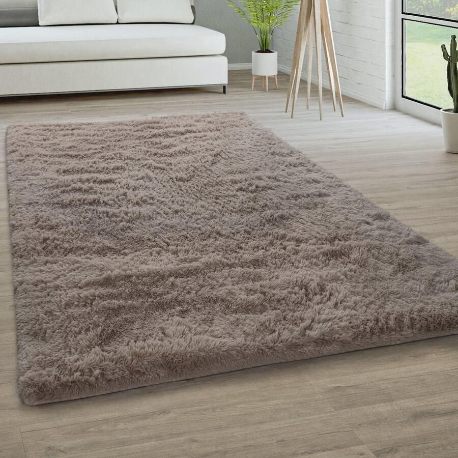 Hoogpolig Tapijt Vloerkleed voor Woonkamer en Slaapkamer Imitatiebont Shaggy Taupe 60x100 cm