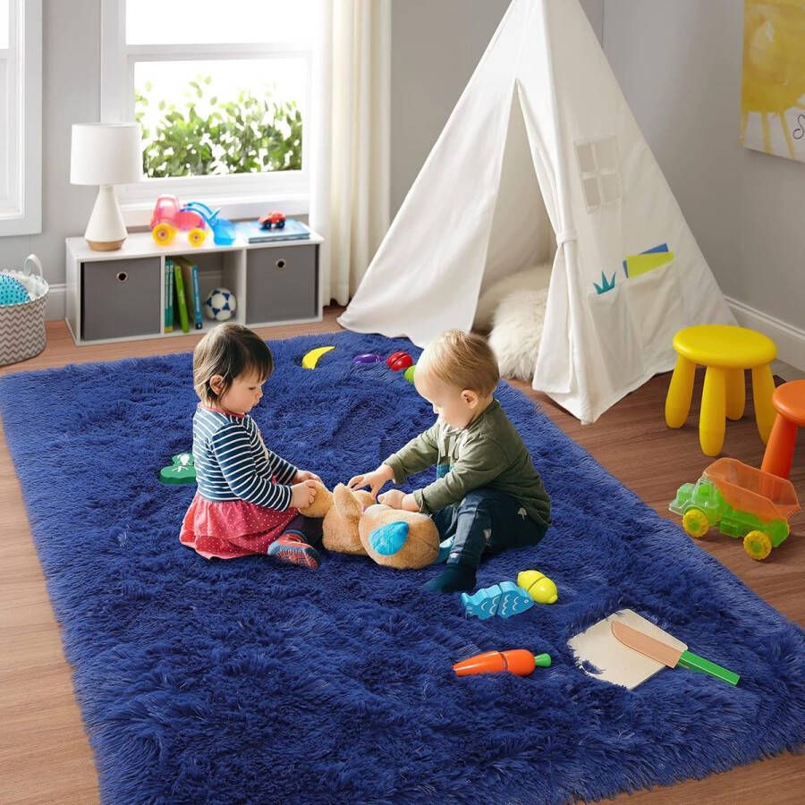 Hoogpolig tapijt voor de woonkamer super zacht shaggy tapijt wollig Soft Area Vloerkleed slaapkamer tapijten super zacht wollig kindermat (blauw 80 x 150 cm)